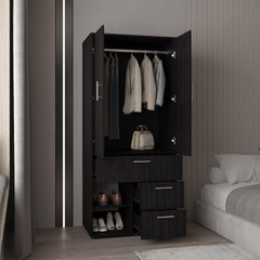 Vista Armoire With Double Doors, Internal Shelves And Hanging Rod, Black