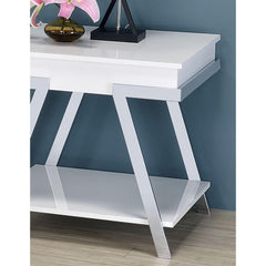 Contemporary Style White 1pc End Table High Gloss Finish Chrome Frame Gorgeous Living Room Furniture
