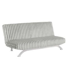 Contemporary Style Light Gray Finish Futon Sofa Bed Convert Into Bed With Extra Support Leg Chrome Finish Metal Base Legs