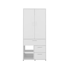 Vista Armoire with Double Doors, Interior Hanging Rod, Shoe Racks and Multiple Drawers, Freestanding Wardrobe
