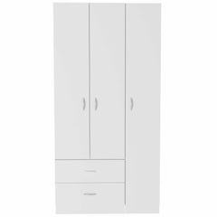 Crown 3 Door Armoire with Drawers, Shelves, and Hanging Rod -White