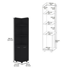 Asteroid Cabinet 62H" Tall with 3-Tier Shelf and 2-Door, Black