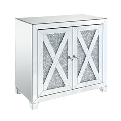 Infinity Mirrored & Faux Diamonds Console Cabinet