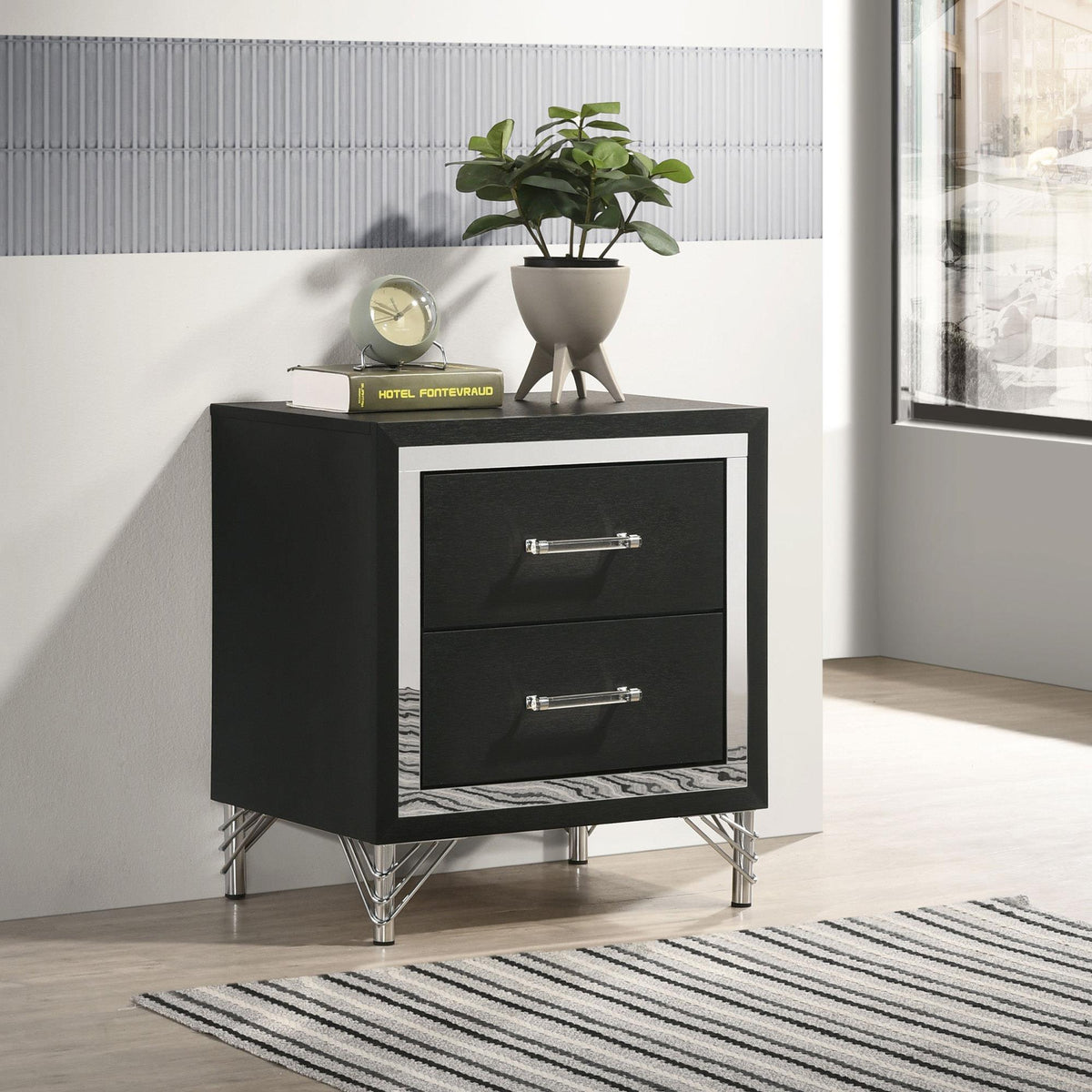 Vault Black 2-drawer Nightstand Bedside Table