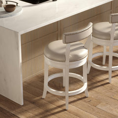 26" Counter-Height Bar Stool, White Wood with Gray Faux Leather Seat and Back, 1PC