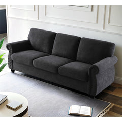 Soft Velvet Sofa, Upholstered 3 Seater Couch with High-Density Foam, Loose Back Cushions and Solid Wood Turned Legs, Chic Living Room Furniture for Home, Apartment and Office, Black