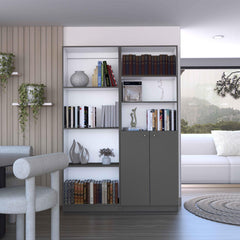 Nebula 2 Piece Home Bookcase set, 49" Wide with 9 Shelves , Living Room Matt Gray / White