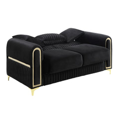 Paradise Modern Upholstered Loveseat in Black with Solid Birch Wood Frame, Pocket Coil Seating and Gold Stainless Steel Legs