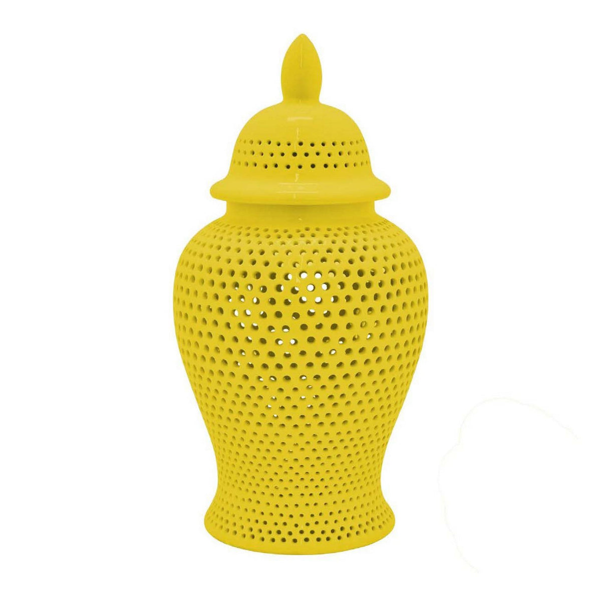 Aurora 25 Inch Ginger Jar, Carved Cutout Lattice, Removable Lid, Yellow