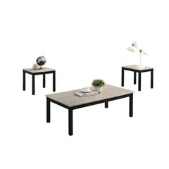Light Gray Finish 3pc Table Set 1x Coffee Table 2x End Table Faux Marble Top Wooden Legs Primary Living Room