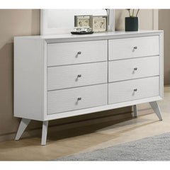 Contemporary Style 1pc Dresser Angled Legs Round Bronze Knobs White Bedroom Solidwood Furniture