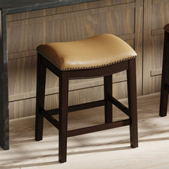 Sanctuary H Counter-Height Wood Barstool with Tan Faux-Leather Seat, 1PC