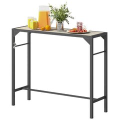 Outdoor Bar Table, Bar Height Patio Bar Table w/ Built-In Bottle Opener, Plastic Top with Wood Grain, 47.25" x 15" x 39"