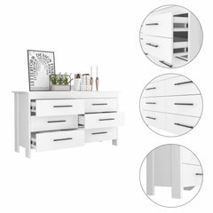 Crown 6-Drawer Rectangle Dresser White