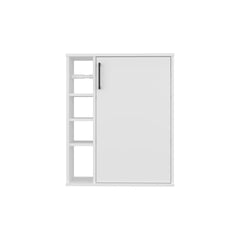 Saturn Wall-Mounted Medicine Cabinet With 1 Door And 3 Open Shelves, Modern Bathroom Storage Organizer, White