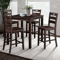 Transitional Style Espresso Finish 5pc Dining Table Set 1x Square Counter Height Dining Table 4x Slat Back Chairs Dining Room