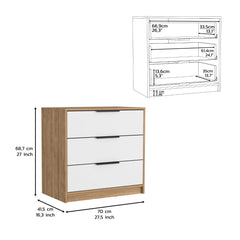 Dresser 27"H, 3 Drawers Dresser, Superior Top, White / Light Oak
