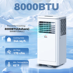 8,000 BTU Portable Air Conditioner Fan w/ Remote for Rooms Up to 344 Sq. Ft., Evaporative Cooler AC Unit White