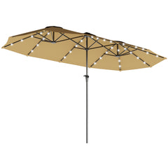 13ft Double-Sided Market Umbrella, Large Patio Umbrella with Solar Lights, Crank Handle for Garden, Pool, Yard, Khaki