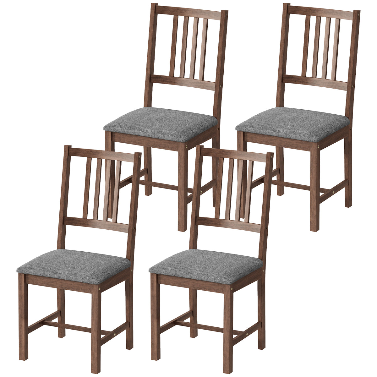 Set of 4 Dining Chairs, Upholstered Dining Room Chairs with Rubberwood Legs for Kitchen, Farmhouse Walnut