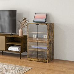 5-Tier Media Cabinet, Media Stand with Adjustable Shelves, Tempered Glass Doors, and Cable Management, Rustic Brown