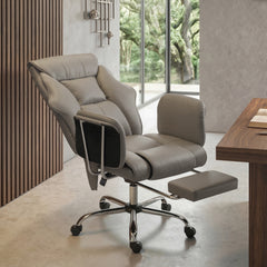Massage Office Chair with 6 Points Vibration, Executive Desk Chair with High Back, PU Leather, Footrest, Gray