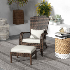 Wicker Adirondack Chair Fire Pit Chair w/ Ottoman & Cushions, White
