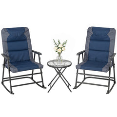 3 Piece Outdoor Folding Rocking Chair and Table Set - Blue and Grey