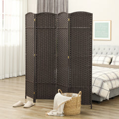 Folding Room Divider Screen 4 Panel 5.6 ' Tall Privacy Screen Freestanding Room Partition for Home Office, Brown