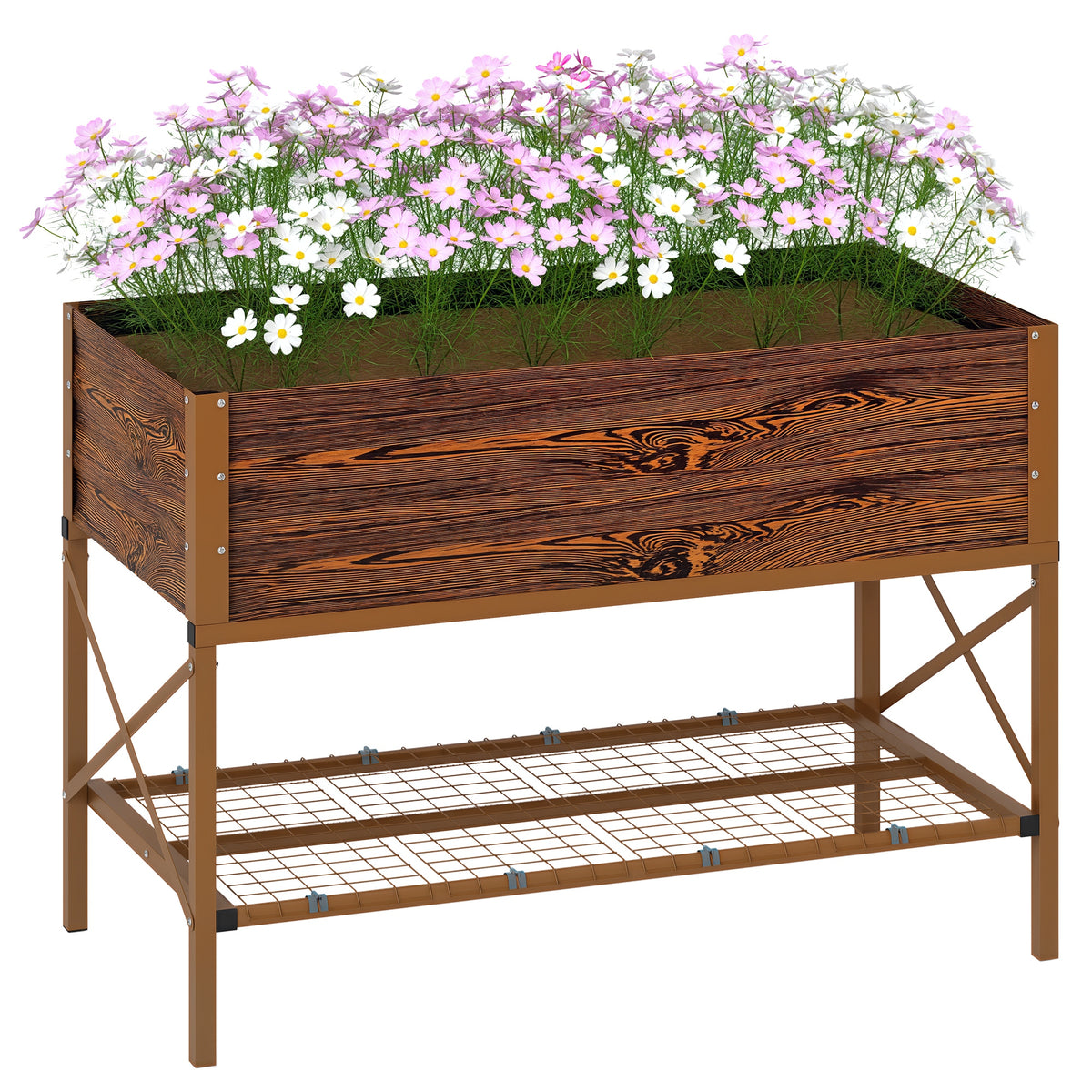 Galvanized Raised Garden Bed, Metal Planter Box with Legs, Storage Shelf and Bed Liner, Dark Brown
