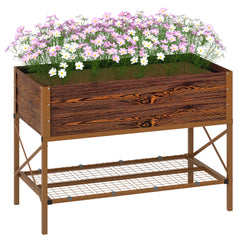 Galvanized Raised Garden Bed, Metal Planter Box with Legs, Storage Shelf and Bed Liner, Dark Brown