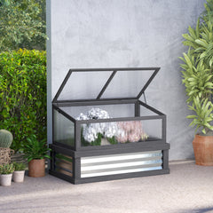 Raised Garden Flower Bed Kit with Lean-to Greenhouse, Wooden Cold Frame Planter, 41" x 22.5" x 28.25", Gray