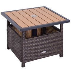 22" Outdoor Side Table with Umbrella Hole, Rattan Wicker End Table with Sand Bag and Steel Frame for Outdoor, Patio, Garden, Backyard, Brown & Light Yellow
