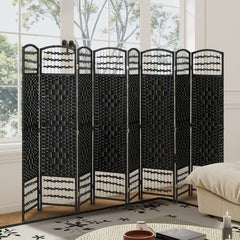 8 Panel Folding Room Divider Portable Privacy Screen Wave Fiber Room Partition for Home Office Black