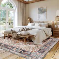 Area Rug 5x7, Machine Washable Rug, Non-Slip Boho Print Pattern Medallion Carpet for Living Room, Bedroom, Tawny Brown