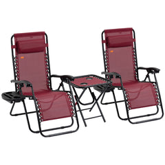 Zero Gravity Chair Set with Side Table, Folding Reclining Chair with Cupholders & Pillows, Adjustable Lounge Chairs for Pool, Backyard, Lawn, Beach, Wine Red