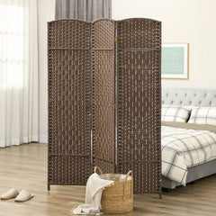 Folding Room Divider Screen 3 Panel 6' Tall Privacy Screen Freestanding Wood Partition for Home Office, Brown