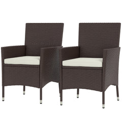 2 PCS Rattan Wicker Dining Chairs with Cushions and Anti-Slip Foot, Patio Stackable Chairs Set for Backyard, Garden, Lawn, Dark Coffee