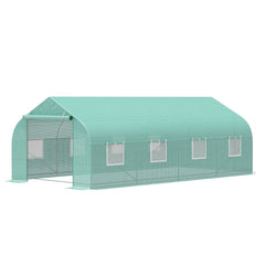 20' x 10' x 7' Outdoor Walk-in Greenhouse, Tunnel Green House with Roll-up Windows, Zippered Door, PE Cover, Heavy Duty Steel Frame, Green
