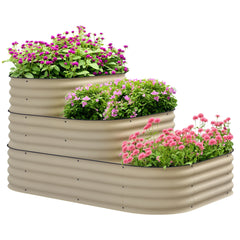 3-Tier Raised Garden Bed Set w/ Safety Edging, Open Bottom for Vegetables, Herbs, Flowers, 62.25" x 43" x 32.25", Cream