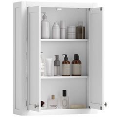 Bathroom Cabinet Wall Mounted, Modern Bathroom Wall Cabinet with 2 Doors and 2 Adjustable Shelves, White