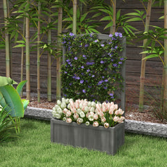 46" Wooden Planter with Trellis, Raised Garden Bed to Grow Vegetables, Herbs, Flowers for Backyard, Patio, Gray
