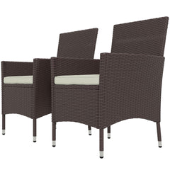 2 PCS Rattan Wicker Dining Chairs with Cushions and Anti-Slip Foot, Patio Stackable Chairs Set for Backyard, Garden, Lawn, Dark Coffee