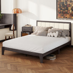 Queen Size Bed Frame with Headboard, Platform Bed Frame with Wooden Slats No Box Spring Needed Charcoal Gray
