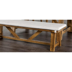 Modern Upholstery Bench With Cushion Rustic Style Trestle Base Upholstered Seat Brown And White Finish