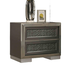 Contemporary Style 1pc Nightstand Leaf Pattern Molding Bracketed Feet Metal Side Glide Dark Gray Finish Bedroom Furniture