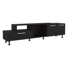 Vista 69" Wide Two-Tier Tv Stand Black with one pull-down door cabinet, one double-door cabinet and two Shelves, Cable Management, Living room
