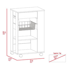 Treasury Kitchen Cart, One Drawer, Two Open Shelves, Four Casters -White / Light Oak