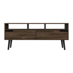 Tv Stand for TV´s up 52", Three Open Shelves, Two Flexible Drawers, Dark Walnut