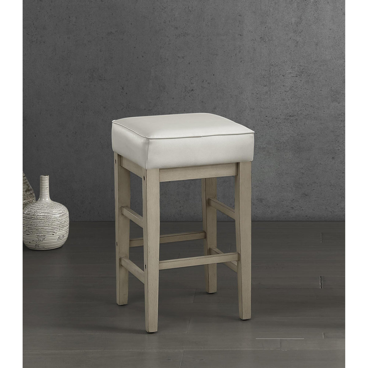 Transitional White Faux Leather Seat 24-inch Counter Height Stools Set of 2, White Finish Solid Wood Frame